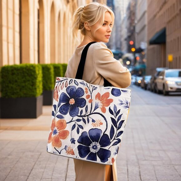 Brand New Large Floral Tote Bag 12Oz Heavy Duty Canvas Gift for Daily Use (78 ch - Picture 8 of 8
